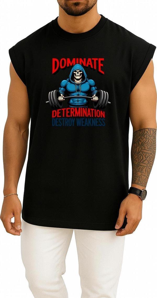 Oversize Skull Gym Motivation Göğüs ve Sırt Tasarımlı Atlet - Image 1