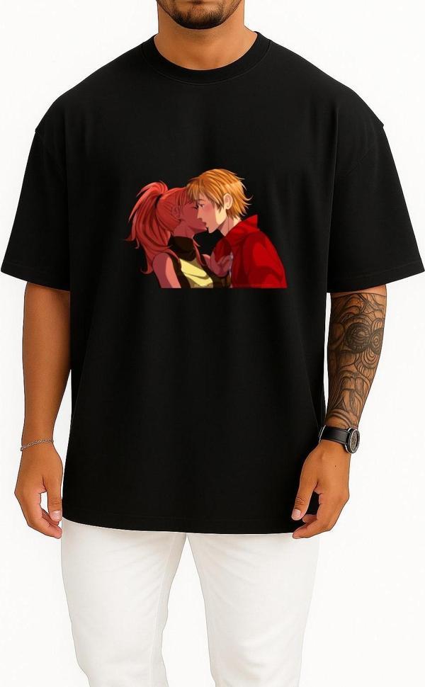 Oversize Mangaka Hair Coloring Red Hair Brown Hair Göğüs Tasarımlı Unisex T-Shirt - Image 1