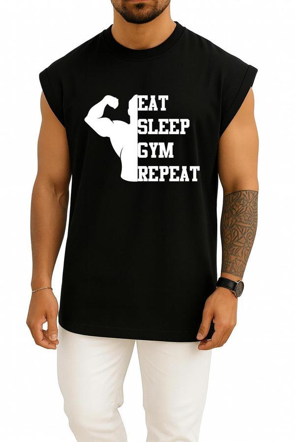 Oversize Eat Sleep Gym Repeat Göğüs Tasarımlı Atlet - Image 1