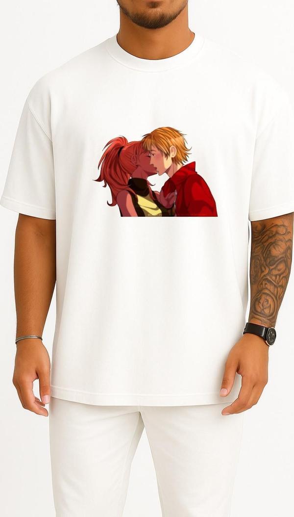 Oversize Mangaka Hair Coloring Red Hair Brown Hair Göğüs Tasarımlı Unisex T-Shirt - Image 1
