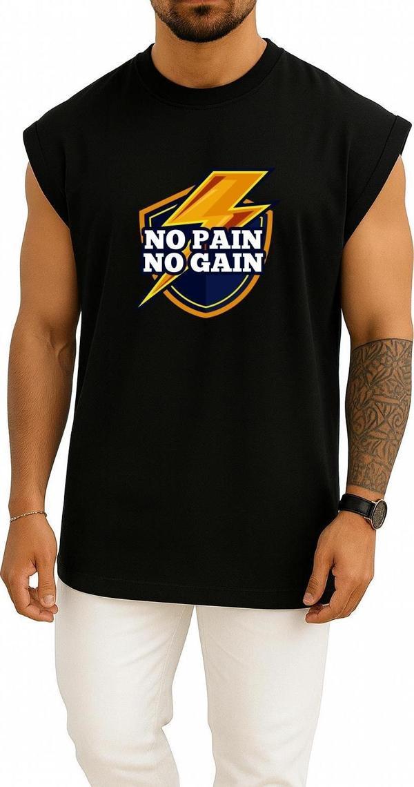 Oversize No Pain No Gain Göğüs Tasarımlı Atlet - Image 1