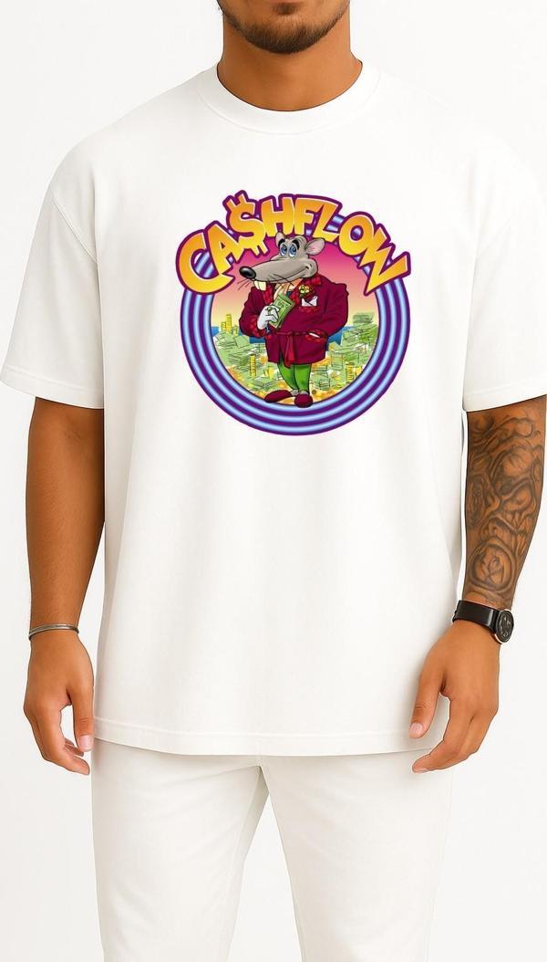 Oversize Cashflow 101 Rich Dad Poor Göğüs Tasarımlı Unisex T-Shirt - Image 1
