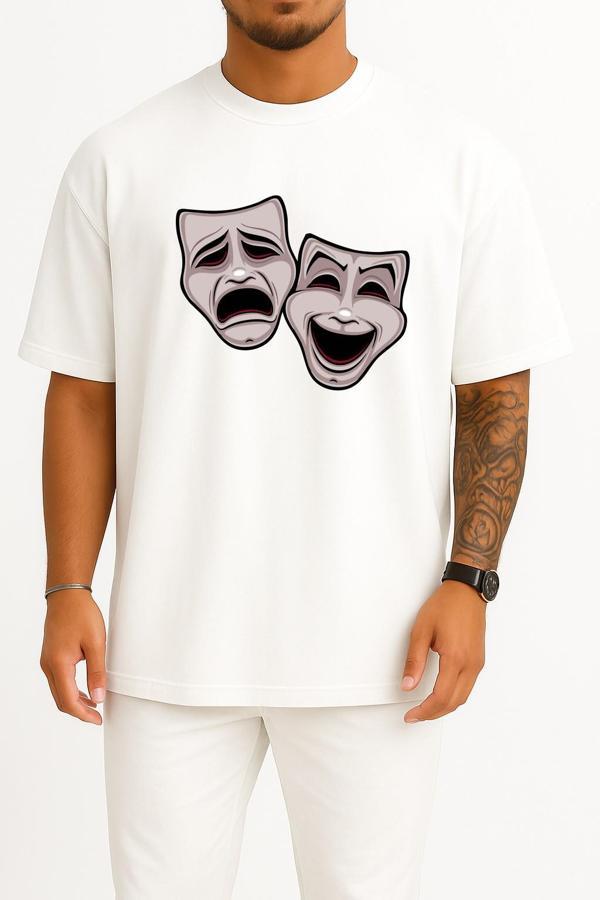 Oversize Tragedy Theatre Of Ancient Greece Comedy Drama Göğüs Tasarımlı Unisex T-Shirt - Image 1