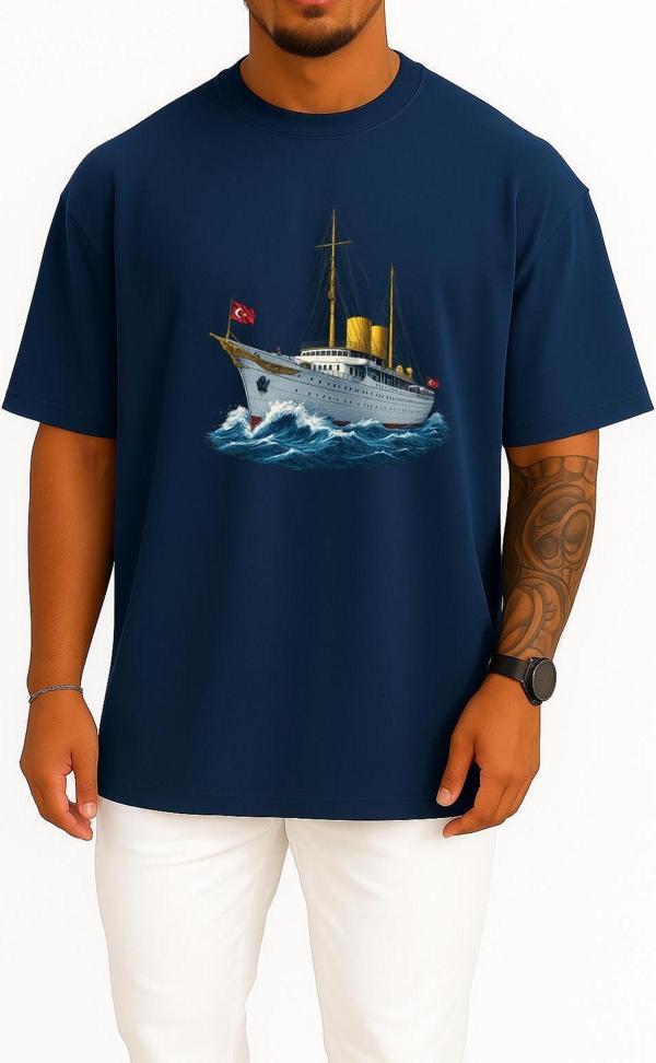 Oversize Tcg Savarona Göğüs Tasarımlı Unisex T-Shirt - Image 1