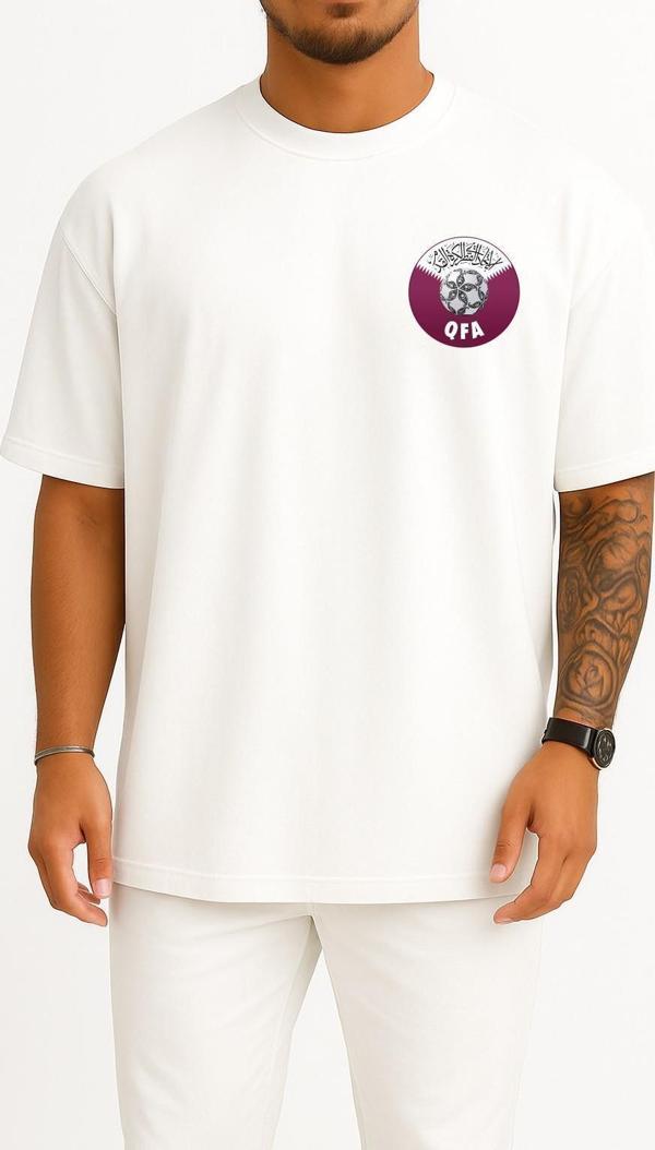 Oversize Qatar Stars League Qatar National Football Team Cep Tasarımlı Unisex T-Shirt - Image 1