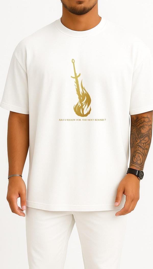 Oversize Are U Ready For The Next Round Göğüs Tasarımlı Unisex T-Shirt - Image 1