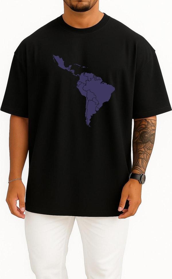Oversize Güney Afrika Kıtası Haritası Göğüs Tasarımlı Unisex T-Shirt - Image 1