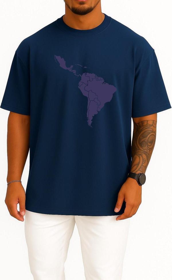 Oversize Güney Afrika Kıtası Haritası Göğüs Tasarımlı Unisex T-Shirt - Image 1