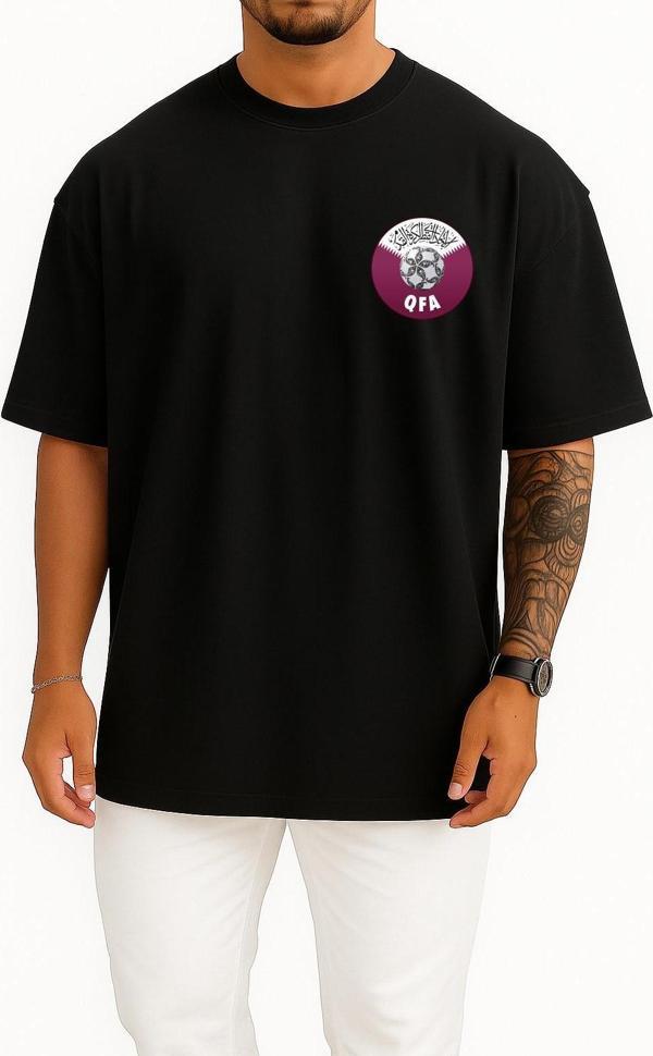 Oversize Qatar Stars League Qatar National Football Team Cep Tasarımlı Unisex T-Shirt - Image 1