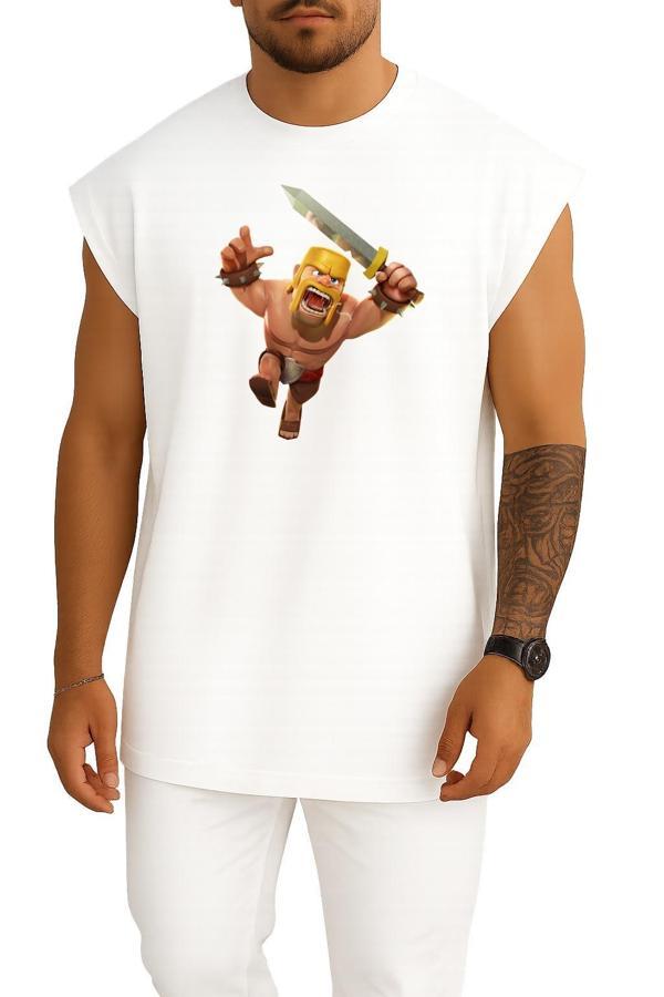 Oversize Clash Of Clans Barbarian İllustration Göğüs Tasarımlı Atlet - Image 1