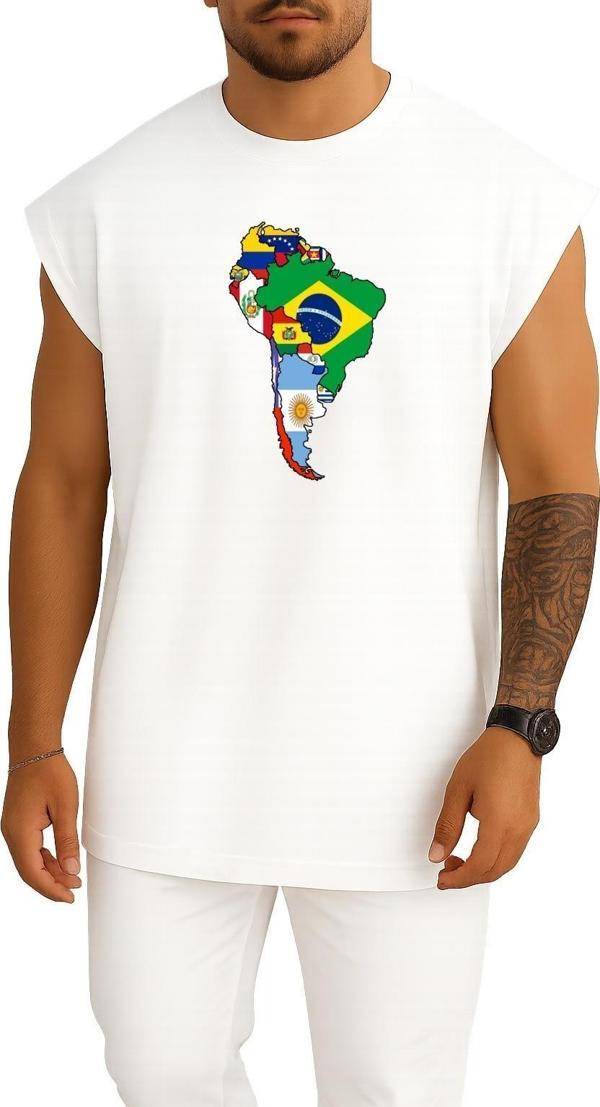Oversize Güney Amerika Kıtası - South America Göğüs Tasarımlı Atlet - Image 1