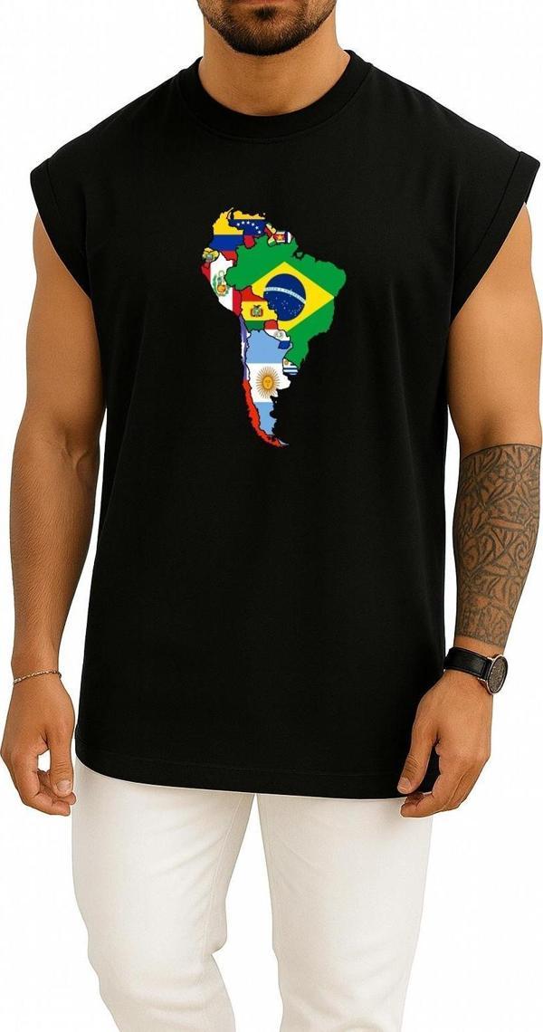 Oversize Güney Amerika Kıtası - South America Göğüs Tasarımlı Atlet - Image 1