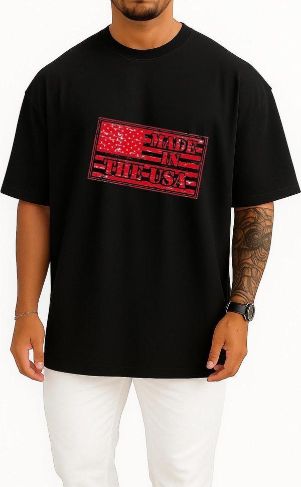 Oversize United States Rubber Stamp Drawing Göğüs Tasarımlı Unisex T-Shirt - Image 1