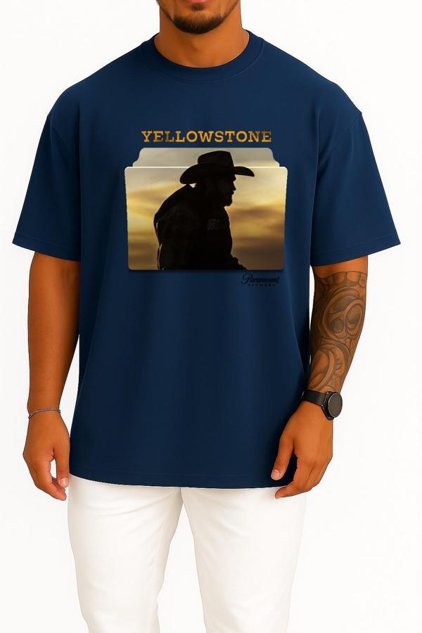 Oversize Yellowstone Yabancı Dizi Göğüs Tasarımlı Unisex T-Shirt - Image 1