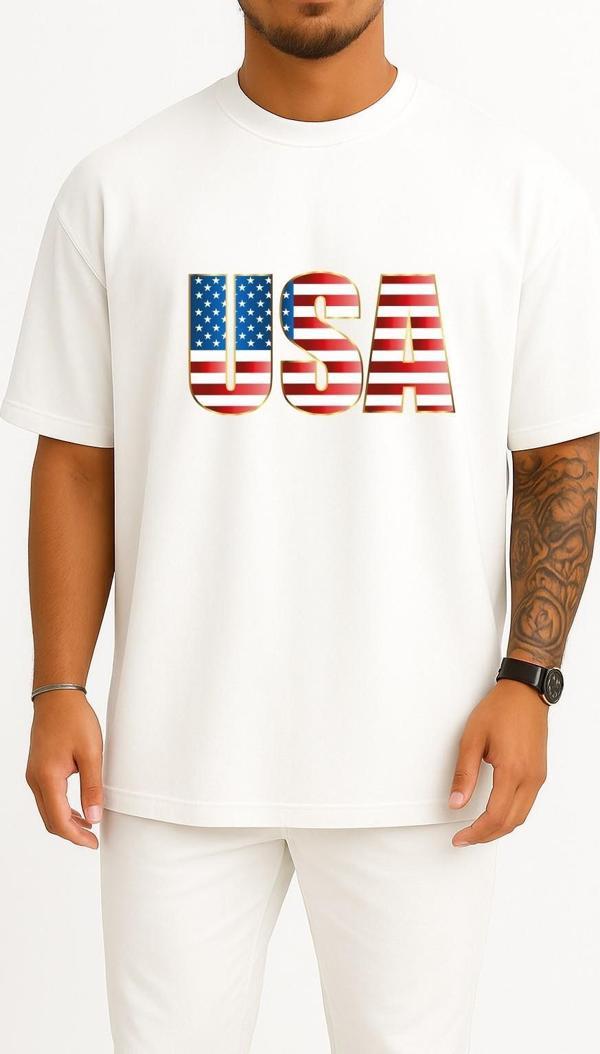 Oversize United States Of America - Amerika Birleşik Devletleri Göğüs Tasarımlı Unisex T-Shirt - Image 1