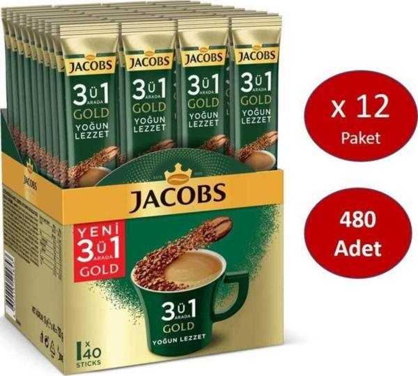 Jacobs 3ü1 Arada Gold Kahve Karışımı Yoğun Lezzet 480 Adet (40 X 12 Paket) - Image 1