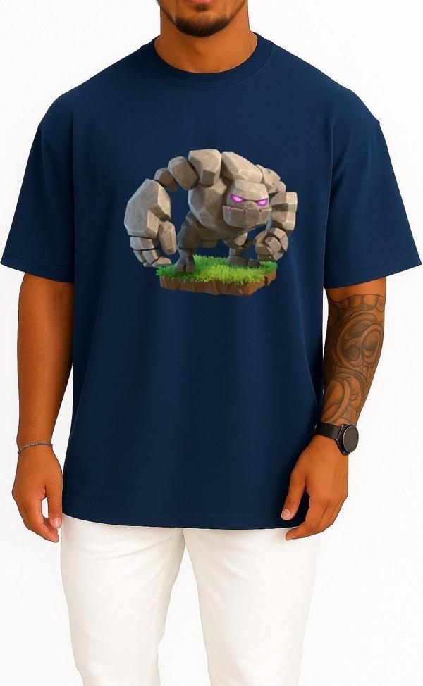 Oversize Clash Royale Golem, Clash Of Clans Clash Royale Goblin Göğüs Tasarımlı Unisex T-Shirt - Image 1