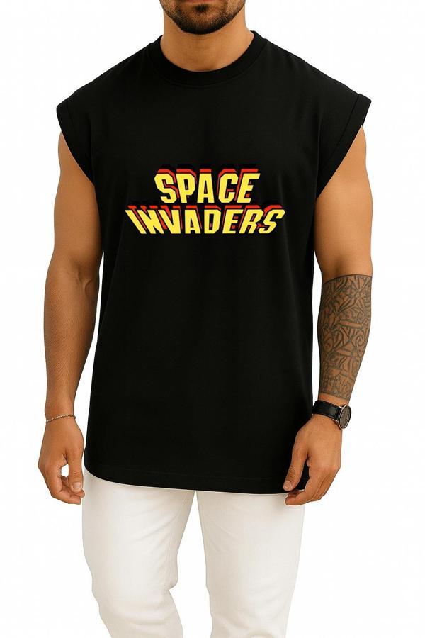 Oversize Space Invaders Video Game Göğüs Tasarımlı Atlet - Image 1