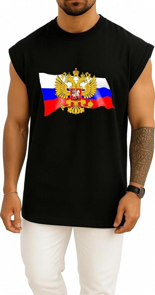 Oversize Coat Of Arms Of Russia Flag Russia Day Göğüs Tasarımlı Atlet - Image 1