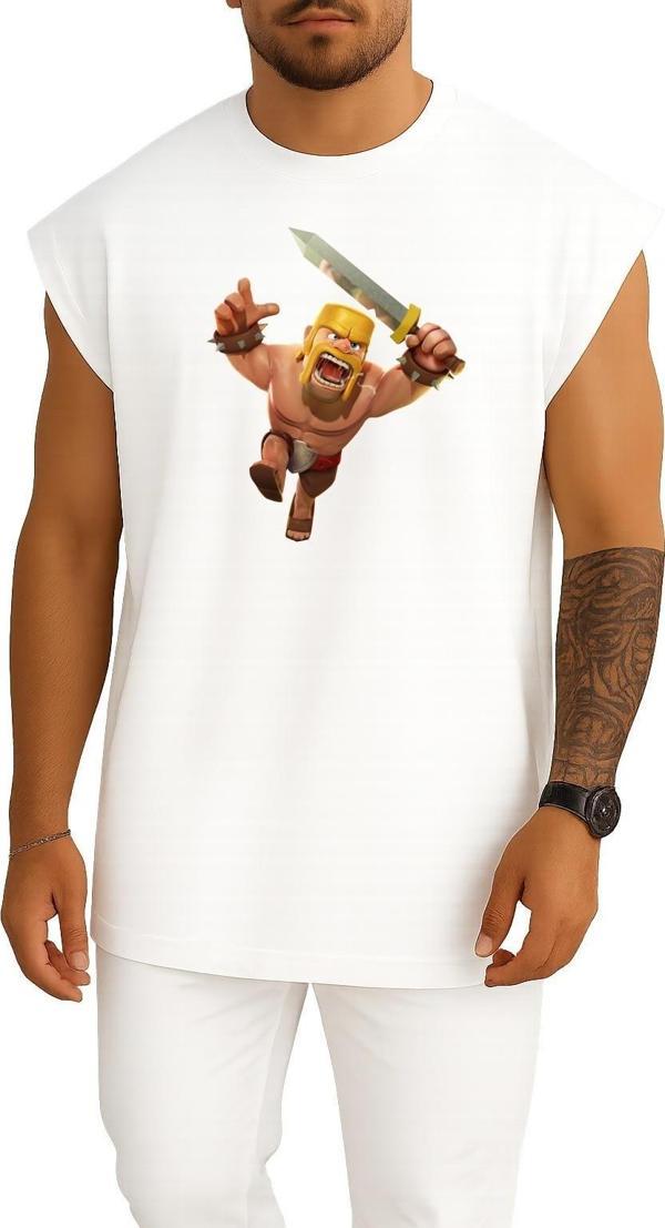 Oversize Clash Of Clans Barbarian İllustration Göğüs Tasarımlı Atlet - Image 1
