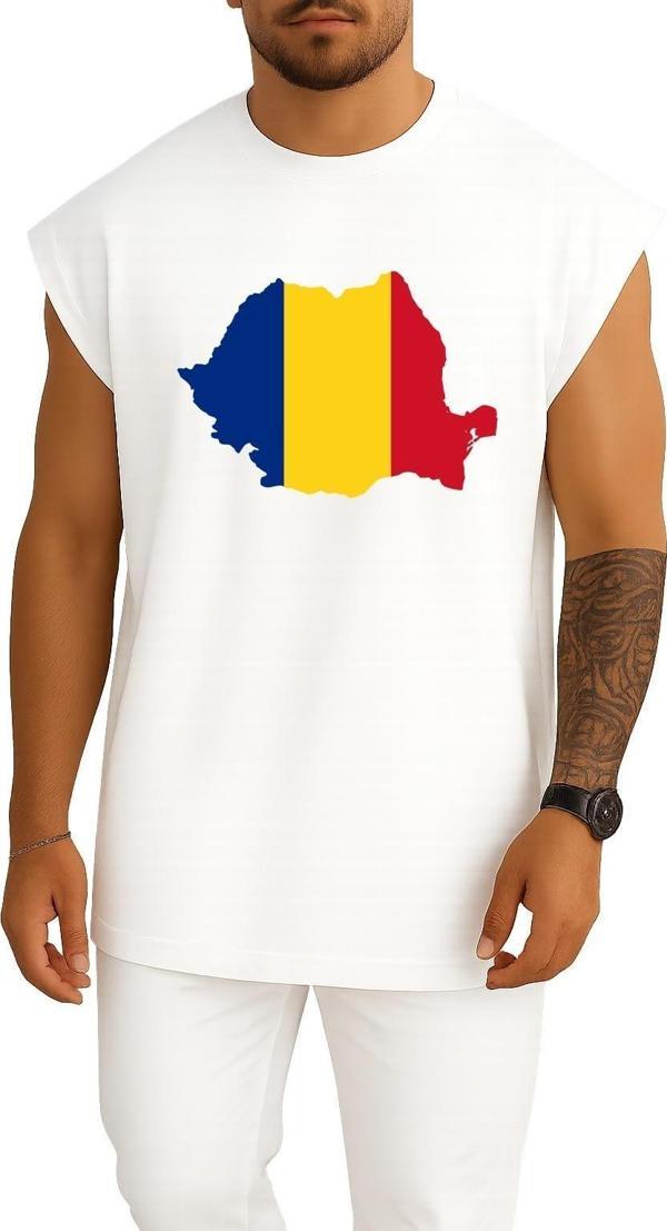 Oversize Socialist Republic Of Romania Flag Of Romania Göğüs Tasarımlı Atlet - Image 1