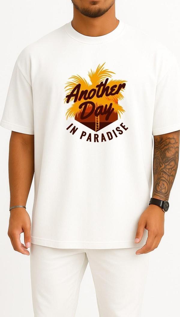 Oversize Başka Zaman Belki Cennette Karşılarışırız Göğüs Tasarımlı Unisex T-Shirt - Image 1