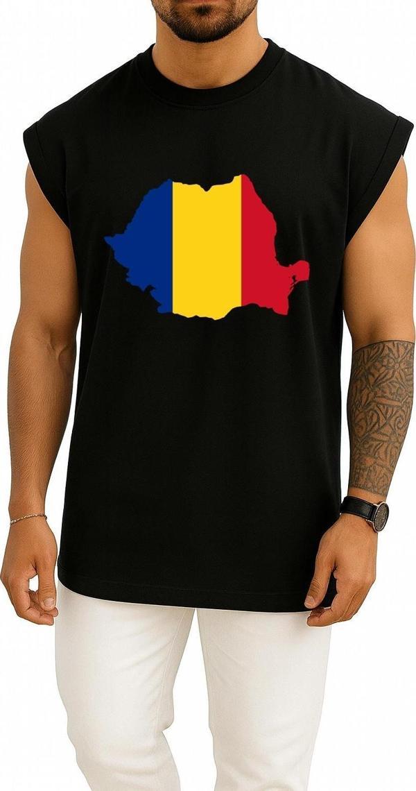 Oversize Socialist Republic Of Romania Flag Of Romania Göğüs Tasarımlı Atlet - Image 1