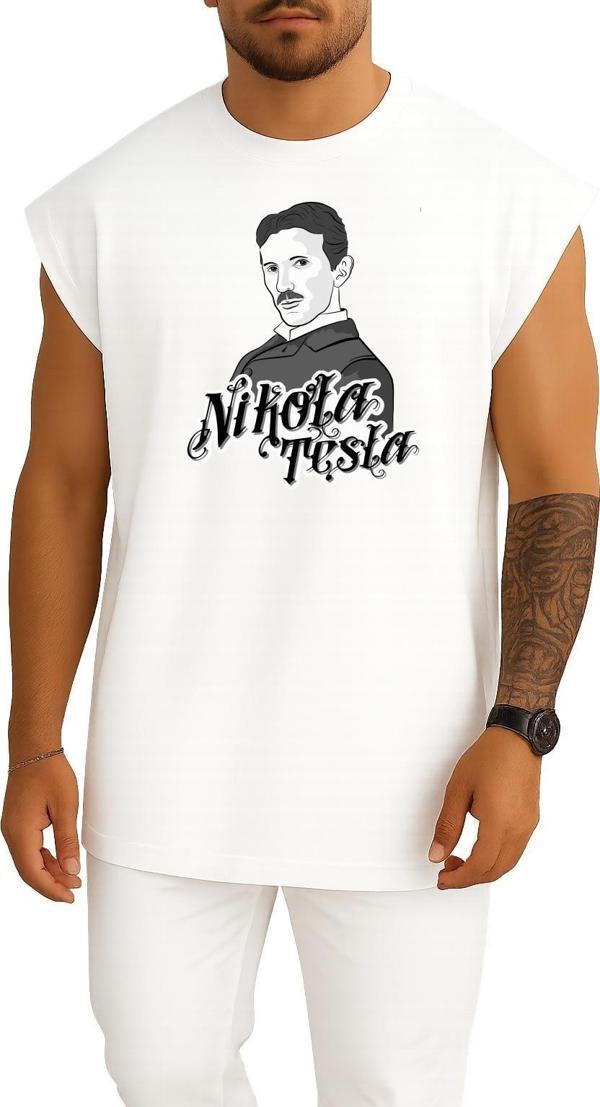Oversize Nikola Tesla, Nikolas, Tesla, Energy Göğüs Tasarımlı Atlet - Image 1