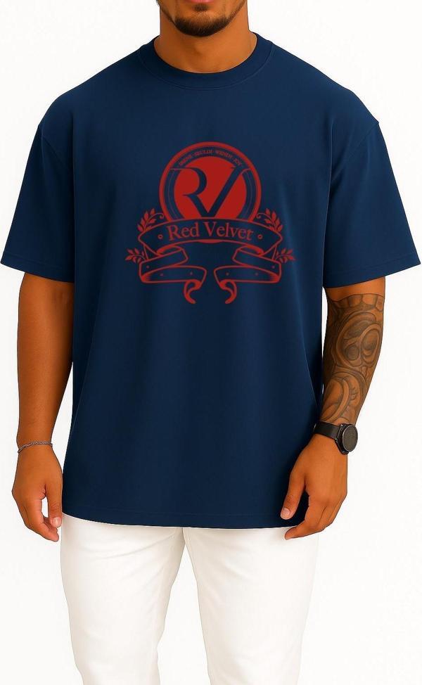 Oversize Red Velvet K-Pop Logo Korean İdol S.M Göğüs Tasarımlı Unisex T-Shirt - Image 1