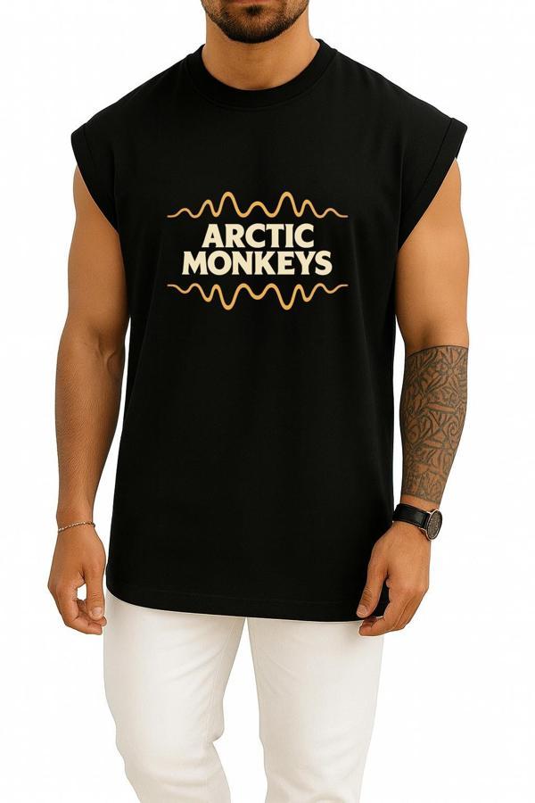 Oversize Arctic Monkeys Retro Indie Göğüs Tasarımlı Atlet - Image 1