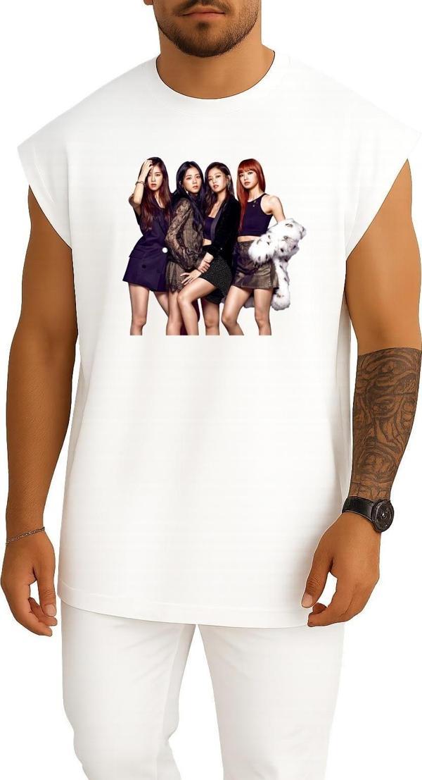 Oversize Blackpınk Magazine Gq K-Pop Elle Göğüs Tasarımlı Atlet - Image 1