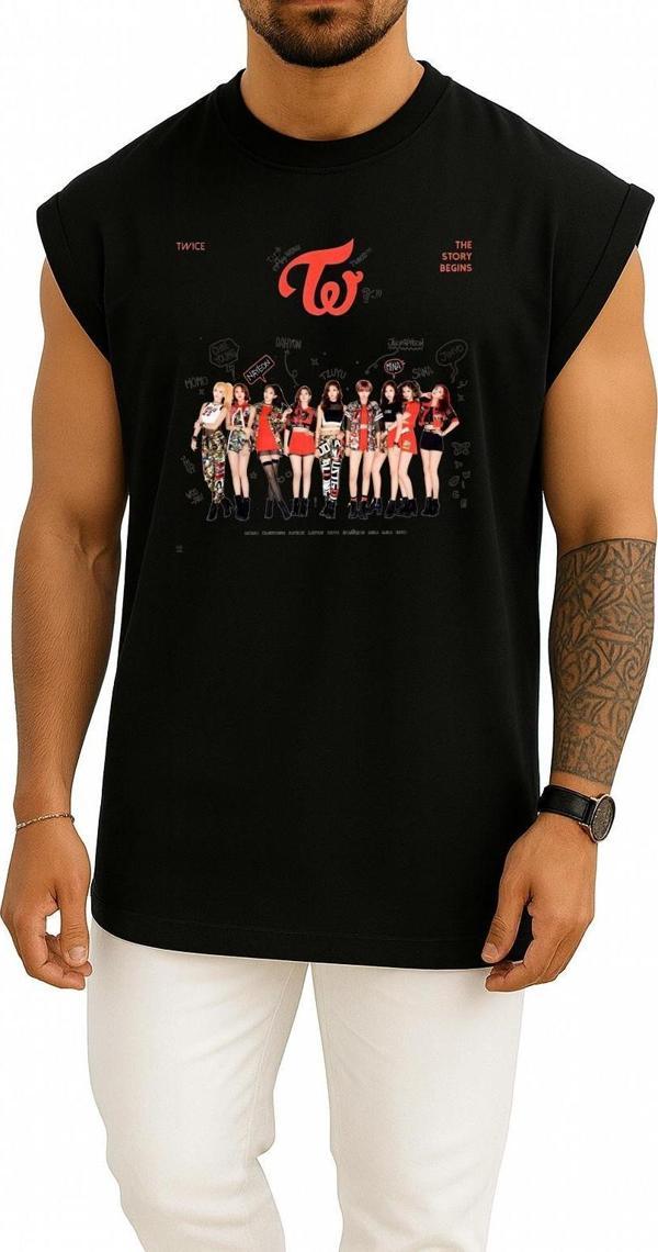 Oversize Twıce The Story Begins Cheer Up K-Pop Music Göğüs Tasarımlı Atlet - Image 1