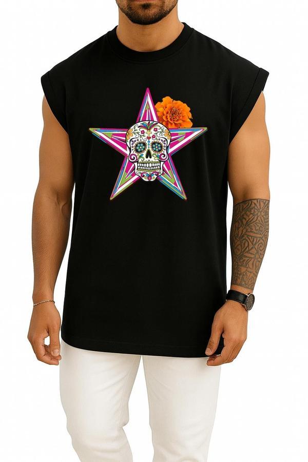 Oversize Calavera Day Of The Dead The Gangster Of Love Death Göğüs Tasarımlı Atlet - Image 1