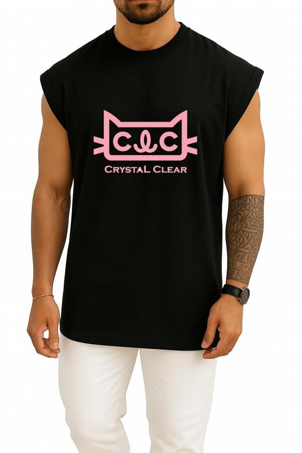 Oversize Clc K-Pop Logo Crystal Clear Göğüs Tasarımlı Atlet - Image 1