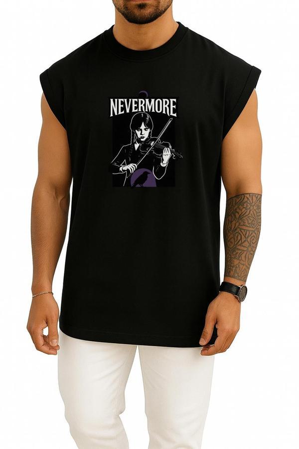 Oversize Wednesday Nevermore Göğüs Tasarımlı Atlet - Image 1
