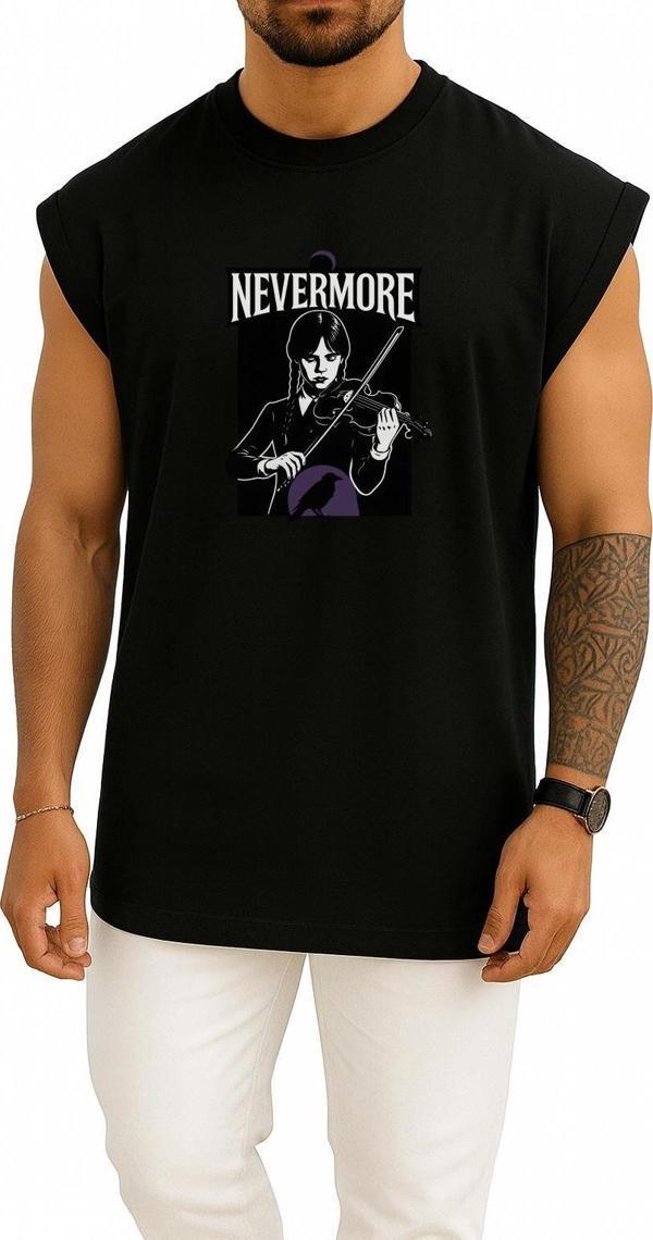 Oversize Wednesday Nevermore Göğüs Tasarımlı Atlet - Image 1