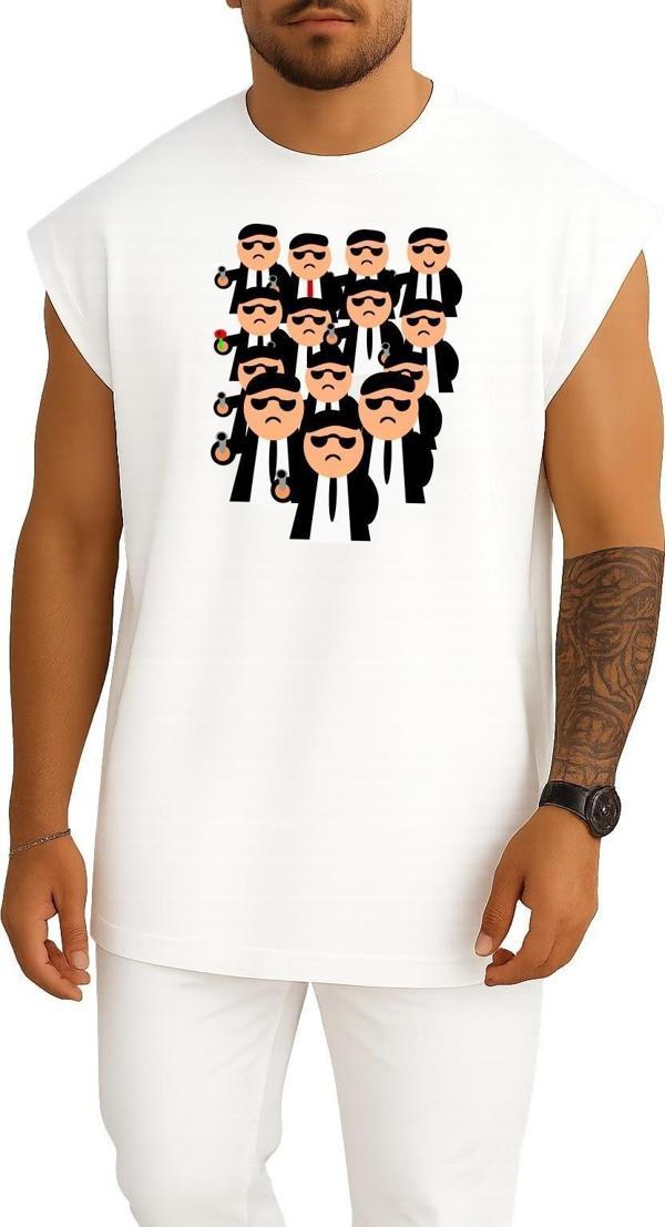 Oversize Men, Gangster, Robbery, Pistol, Person, Criminal Göğüs Tasarımlı Atlet - Image 1