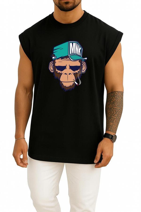 Oversize Monkey Drawing Illustration Nyse - Maymun Göğüs Tasarımlı Atlet - Image 1