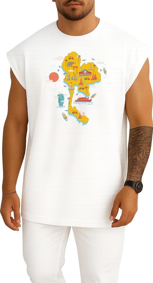 Oversize Thailand Haritası Göğüs Tasarımlı Atlet - Image 1