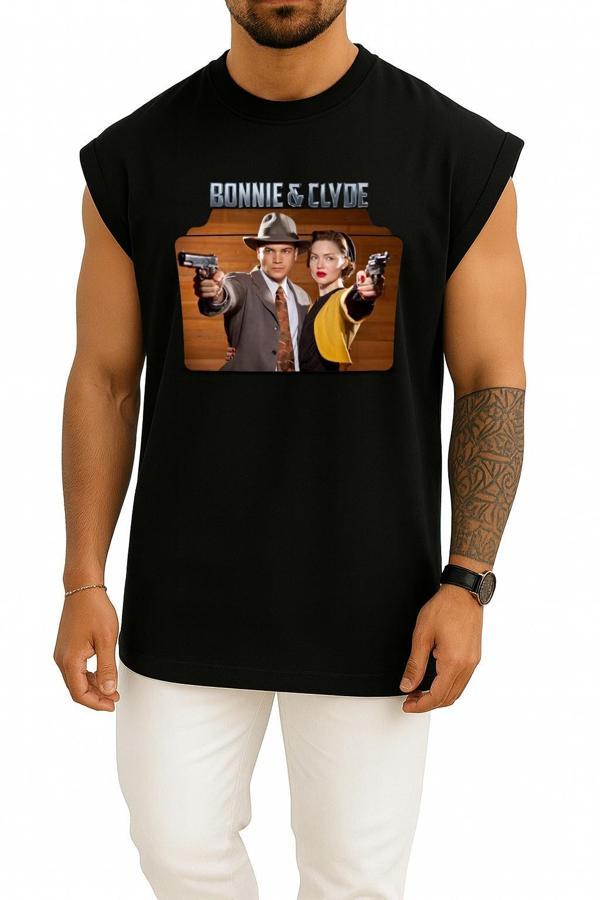 Oversize Bonnie & Clyde Bonnie And Clyde Television Göğüs Tasarımlı Atlet - Image 1