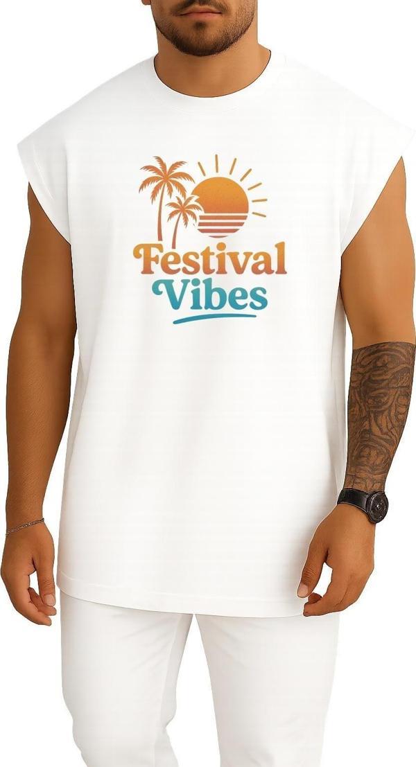 Oversize Coachella Festival Vibes Göğüs Tasarımlı Atlet - Image 1