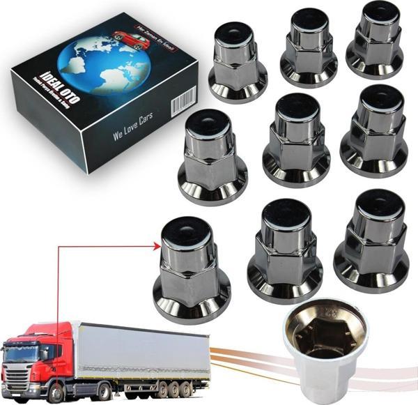 Lala Otomotiv Tır Kamyon İçin 10 Adet Krom Bijon Anahtar Kapağı (32 Mm) - Image 1