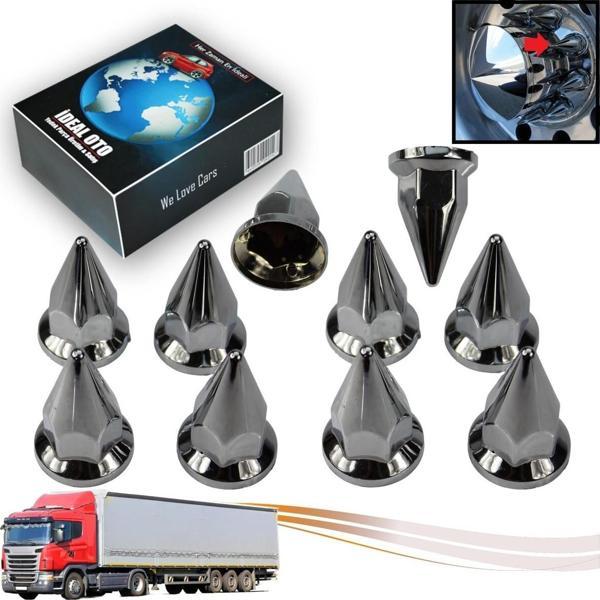 Lala Otomotiv Tır Kamyon İçin 10 Adet Krom Bijon Anahtar Kapağı (33 Mm) - Image 1