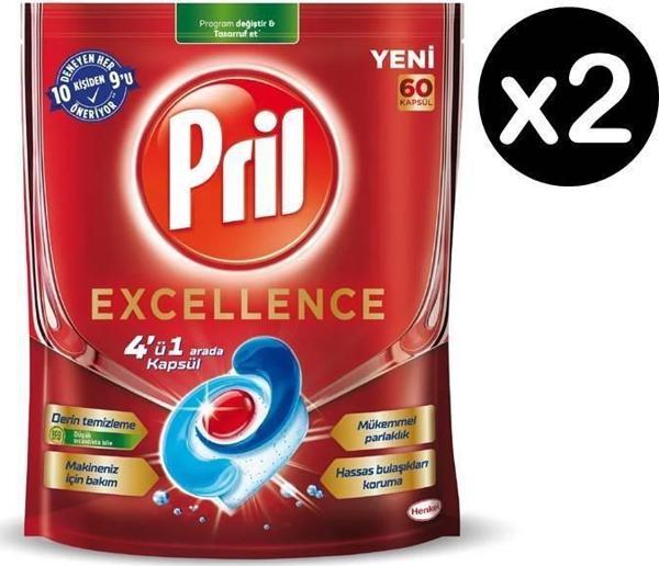 Pril Excellence 4'ü 1 Arada Bulaşık Makinesi Tableti 60'lı 2 Adet - Image 1