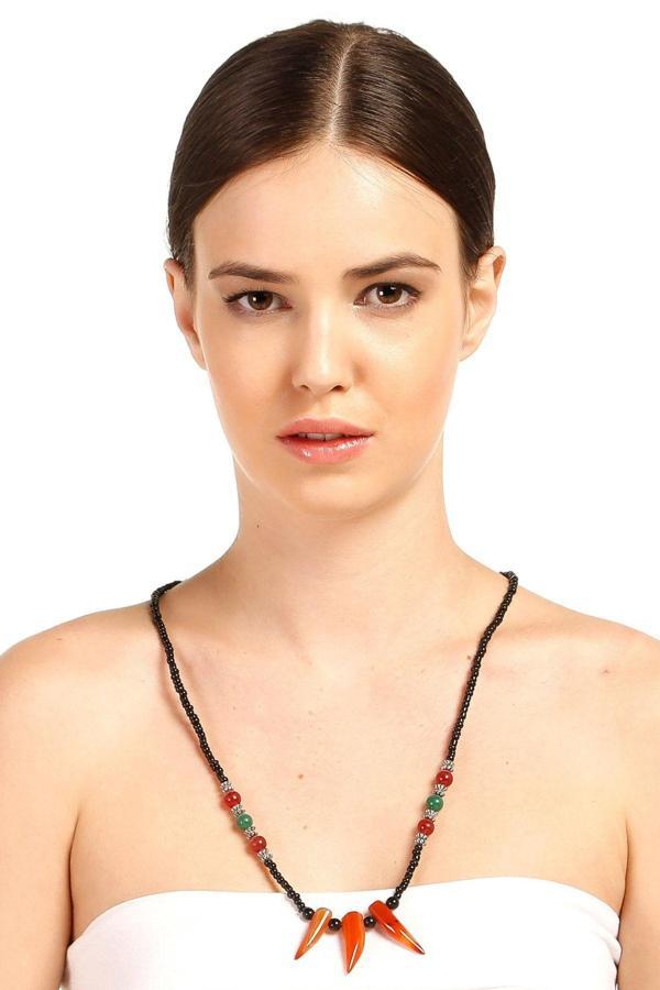 TKLY01781 Turuncu Üç Diş Model Boncuklu Kolye - Image 1