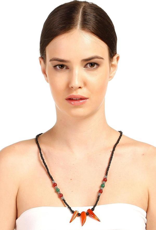 TKLY01781 Turuncu Üç Diş Model Boncuklu Kolye - Image 1