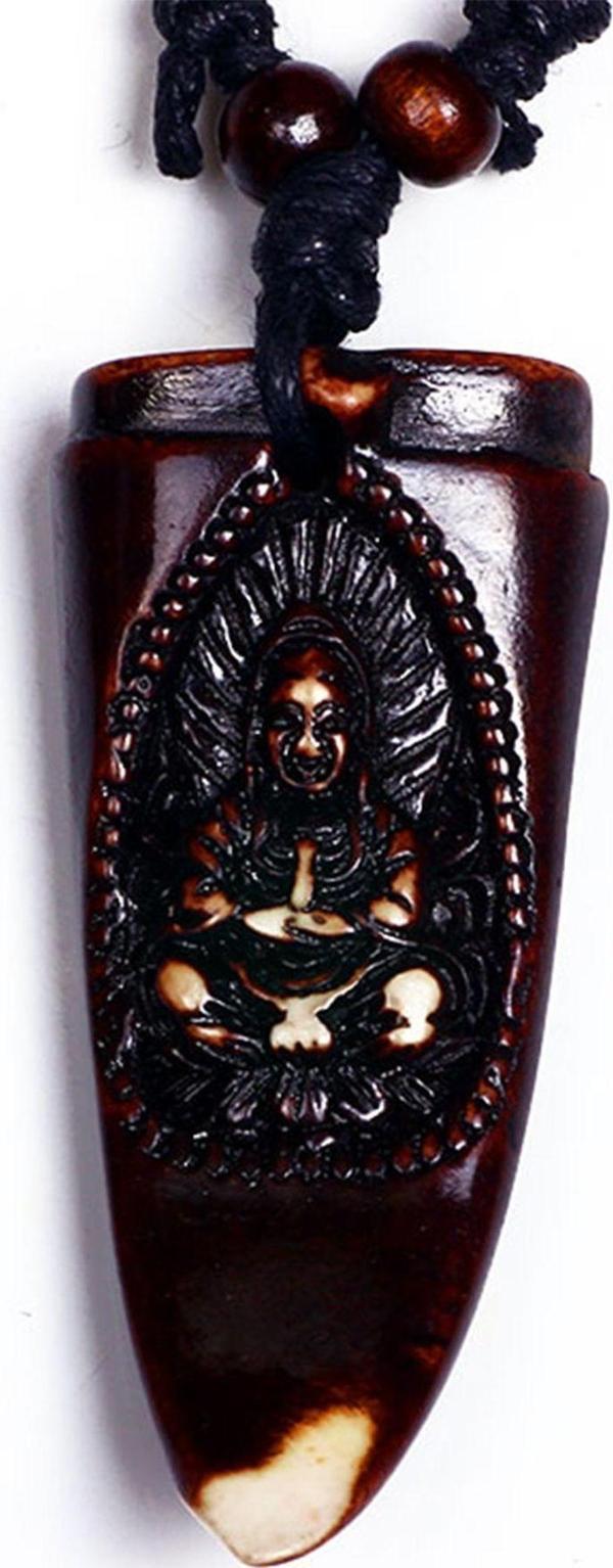 BTAK00751 K7 Siddhartha Buddha Oyma Diş Tasarım Ayarlanabilir İpli Koyu Kahverenkli Kolye - Image 1
