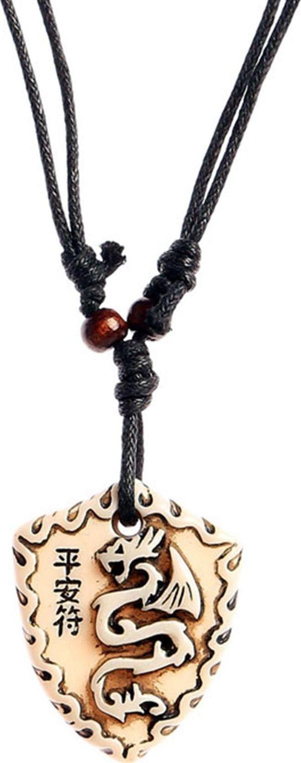 BTAK00740 K6 Chinese Dragon Ejderha Kabartma Beyaz Kolye - Image 1