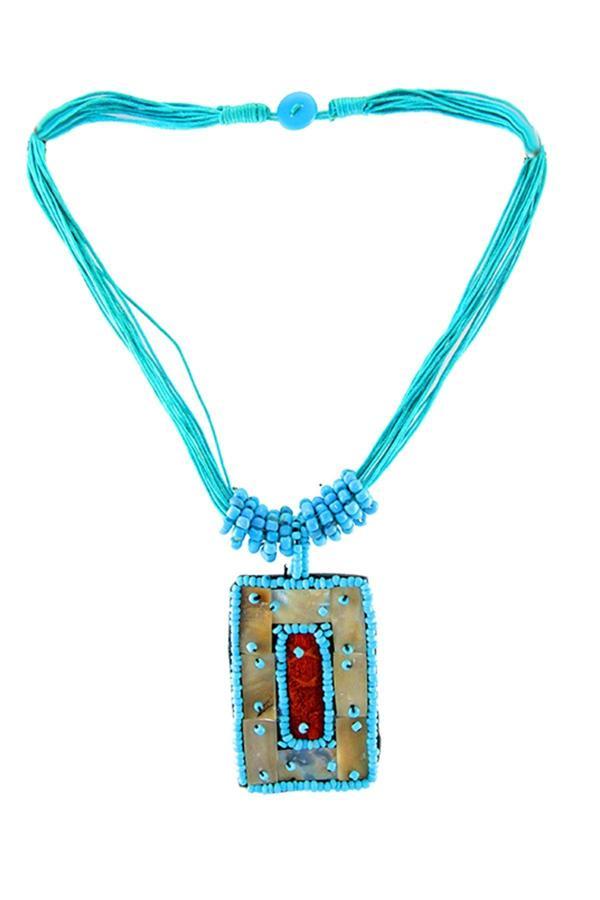 TKLY01079 Sedef Halı Desen Boncuklu Kolye - Image 1