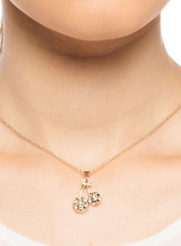 TKLY01452 Zirkon Taşlı Kiraz Figür Altın Renkli Kolye - Image 1